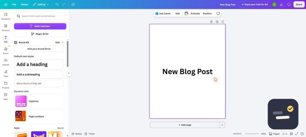 Canva editor with a marketing design open