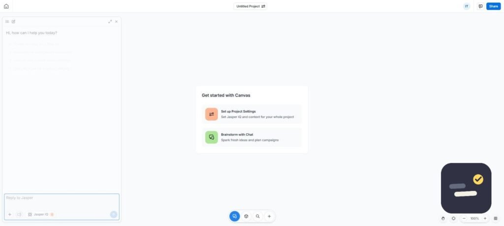 Jasper Canvas editor generating AI content